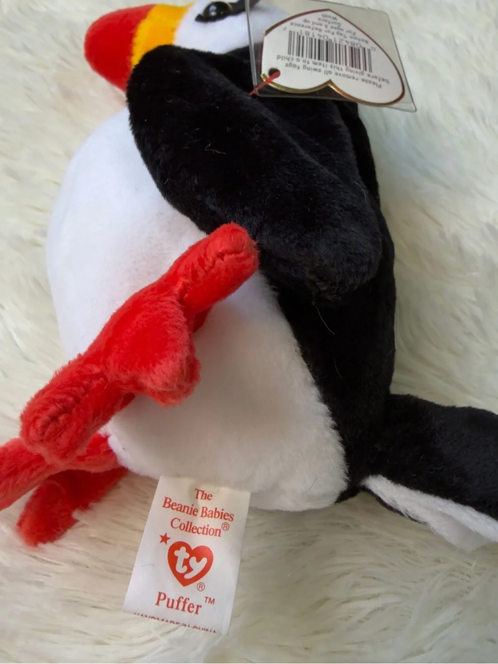 Ty Beanie Baby Plush Puffin in Black, White, Red & Yellow